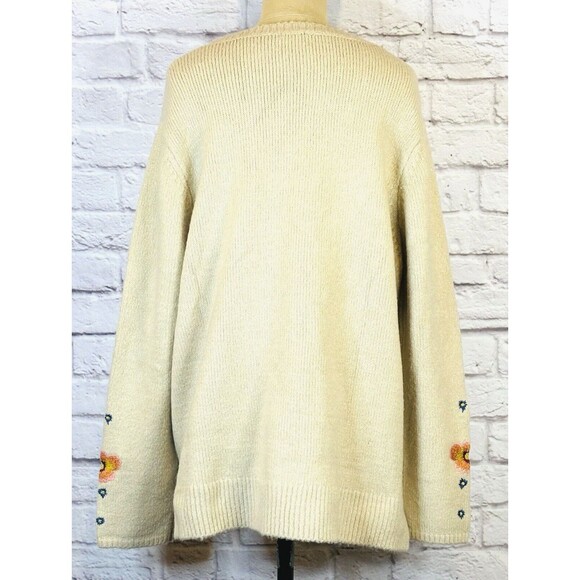 Cliche Womens Floral‎ Embroidered Wool Blend Beige Sweater Fuzzy Knit Curvy 1X - Picture 3 of 10